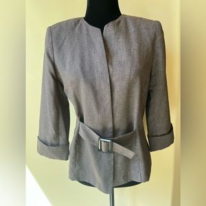 T.Milano Suit Blazer Size 8  Belted Button Up 3/4 Sleeves Brown 100% Polyester